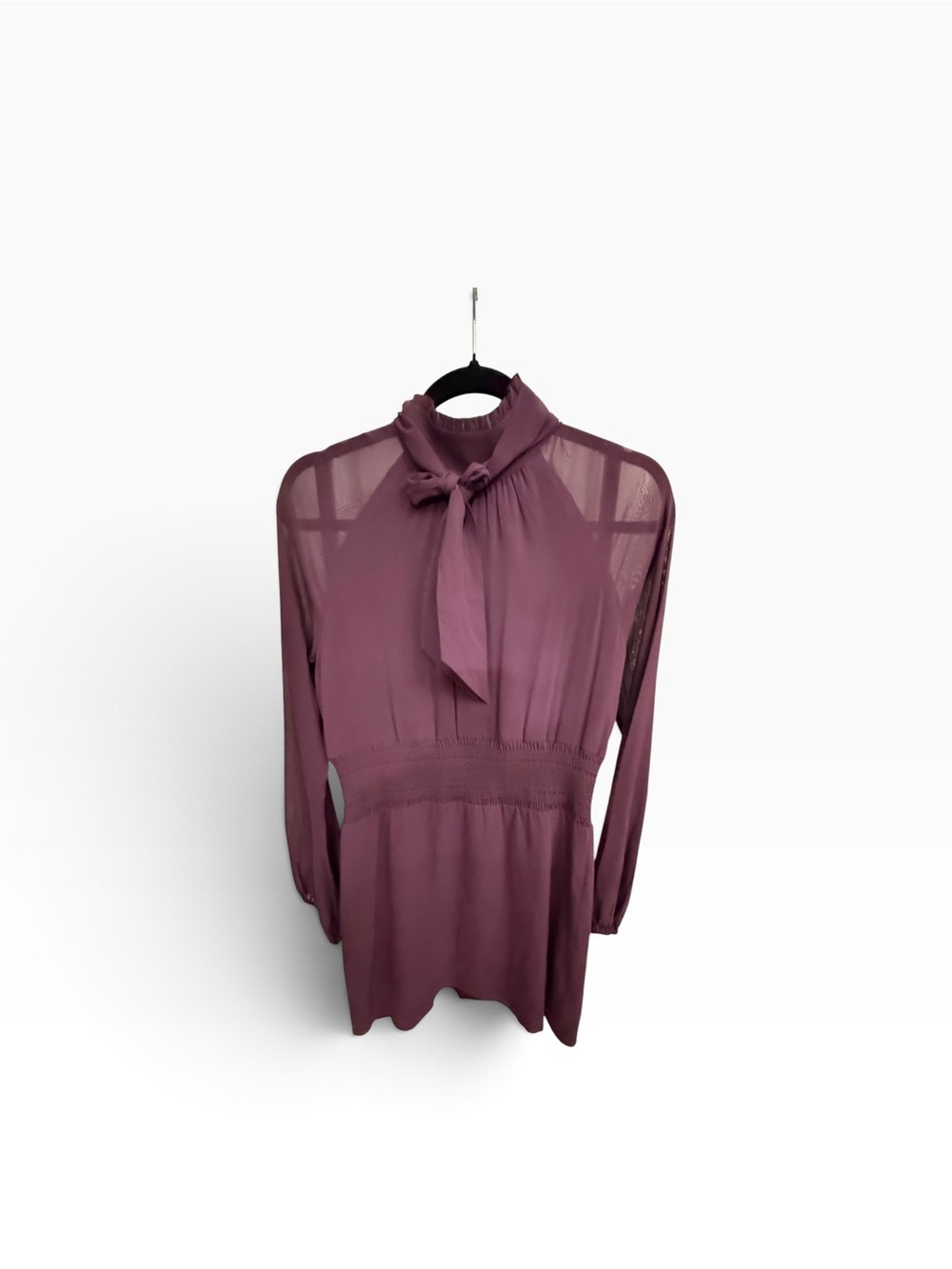 Guess by Marciano Mauve Old School Purple Tie-Neck Long Sleeve Dress M NWT